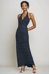 Neckholder Marine Etui Langes weißes Polka Dots Kleid